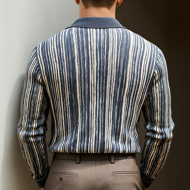 Men's Classic Colorblock Vertical Striped Knit Cardigan MTA0285H6U