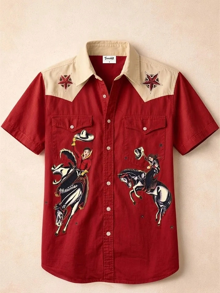 2026 Spring/Summer Vintage Western Star Cowboy Shirt