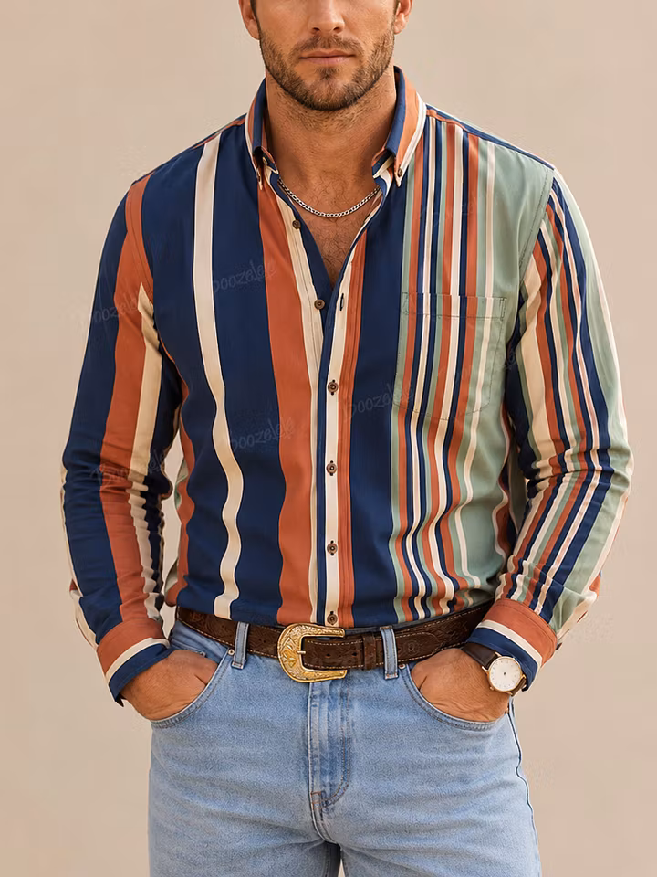 Elegant Canyon Sunset Palette Contrast Cuffs Fluid Soft Breathable Unfiltered Bohemian Silhouette Shirt