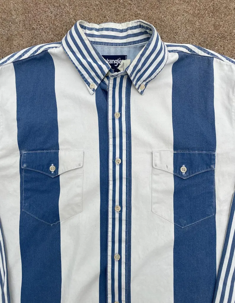 Mixed Denim Blue Striped Brushpopper Shirt