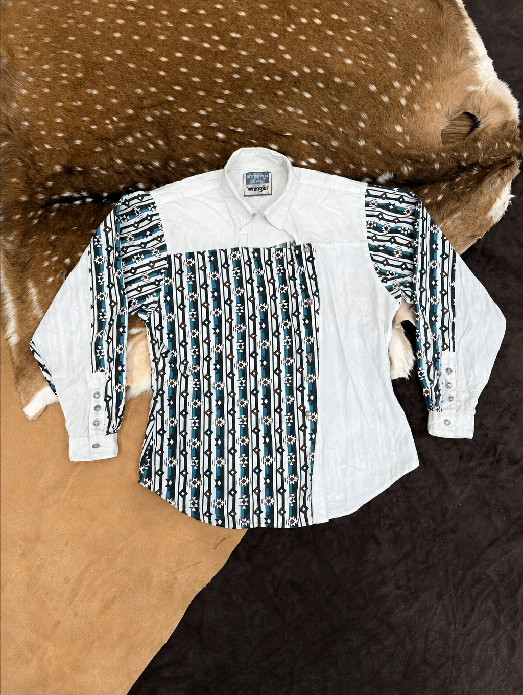 Vintage Navajo Geometric Print Pearl Snap Western Shirt