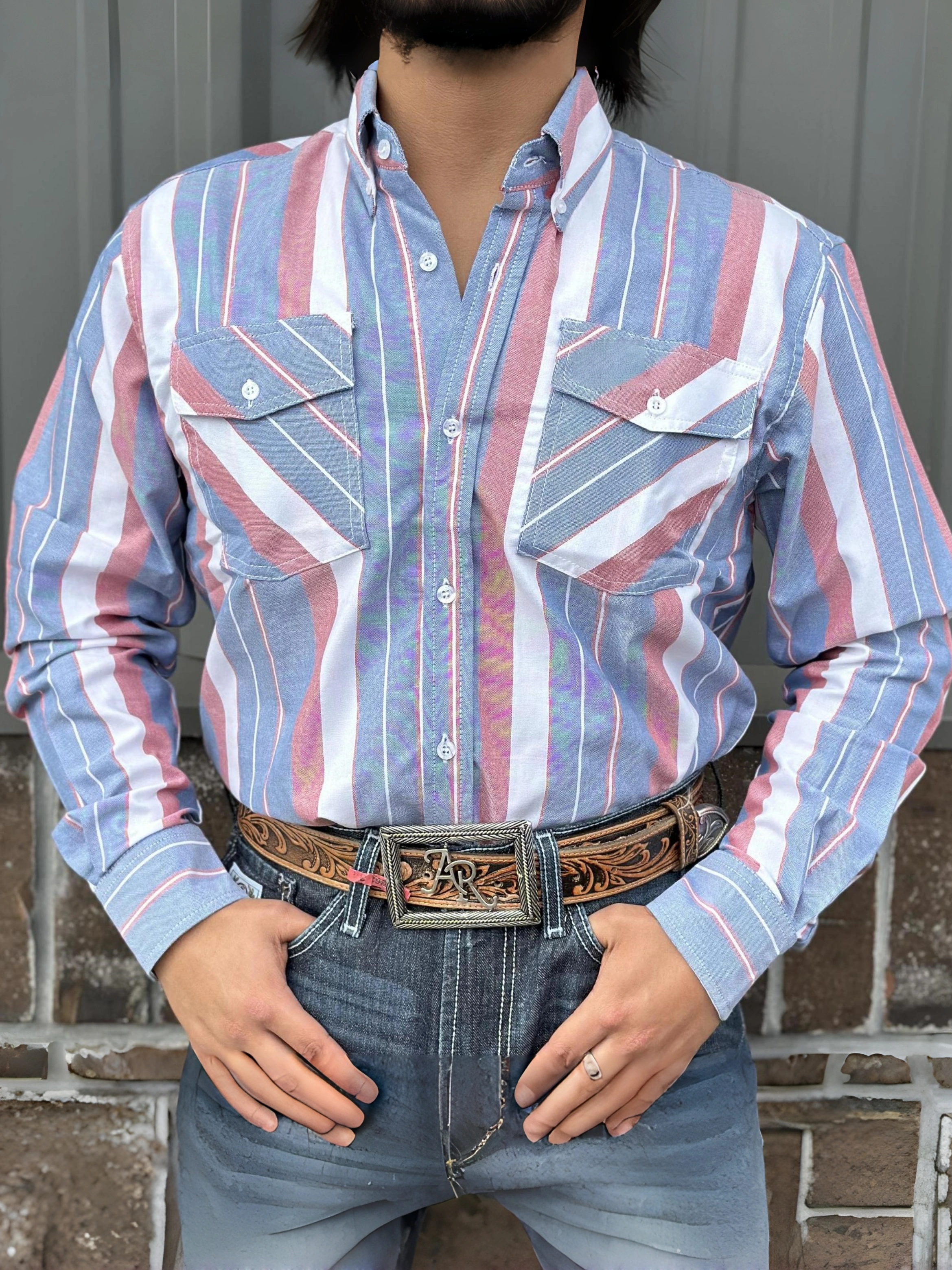 Men's Western Striped Button Down Shirt