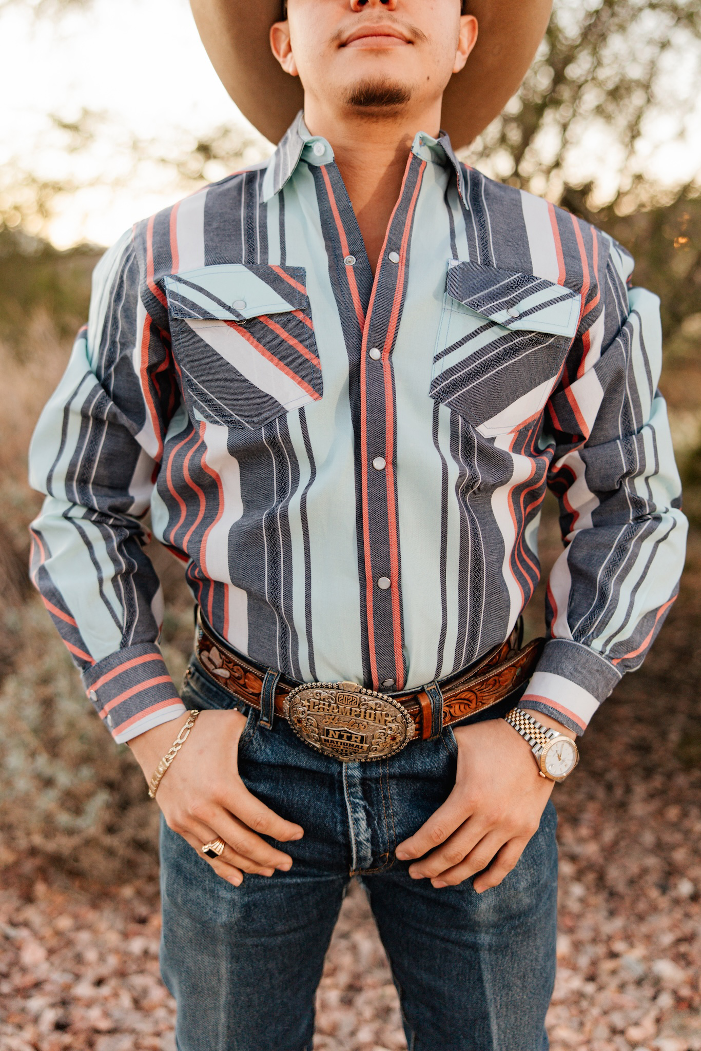 Vintage Western Striped Cowboy Shirt for Men