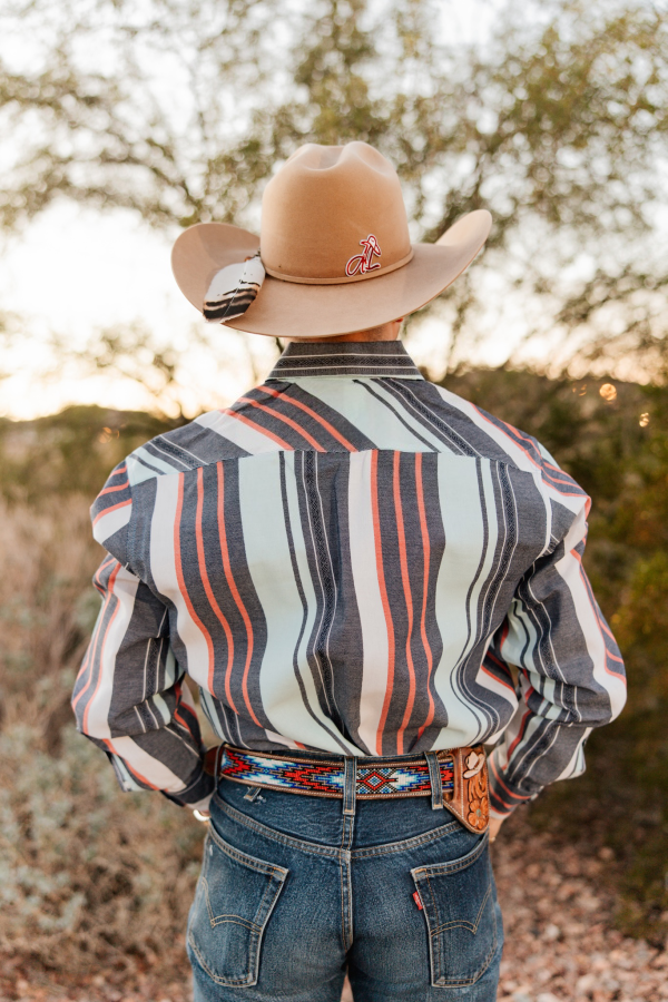 Vintage Western Striped Cowboy Shirt for Men