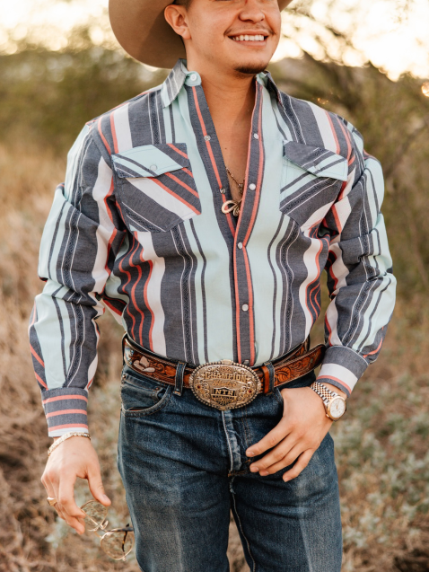 Vintage Western Striped Cowboy Shirt for Men