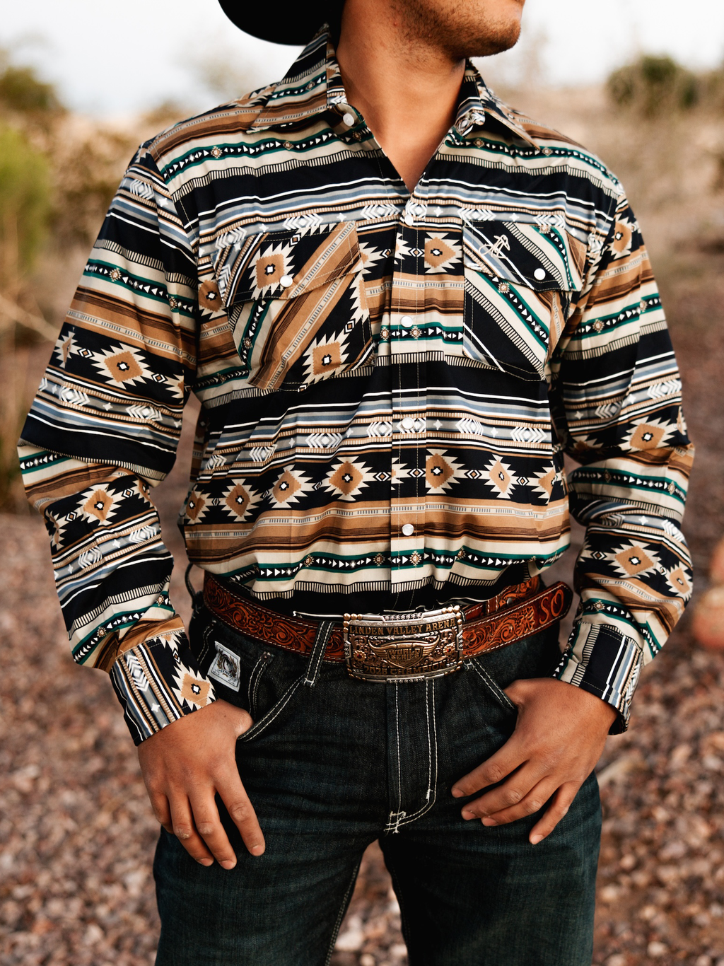 Men's Aztec Striped Western Cowboy Shirt