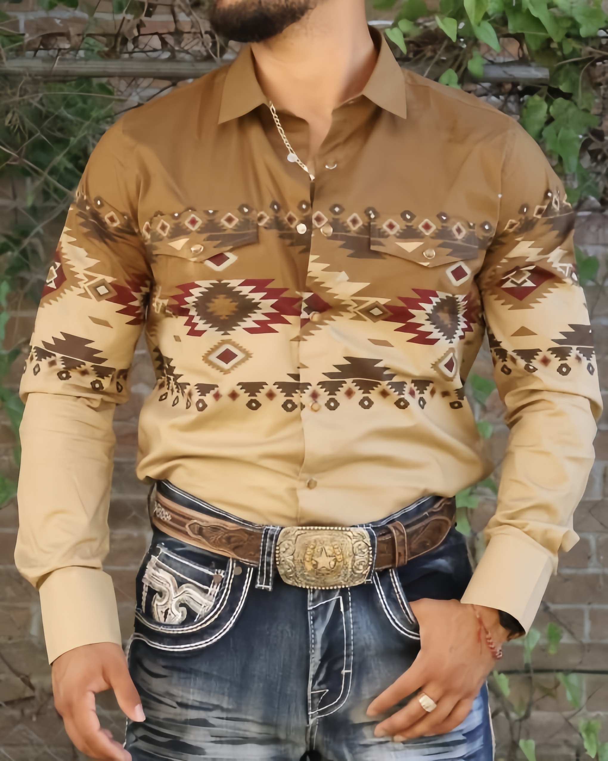 Beige Border Long Sleeve Shirt
