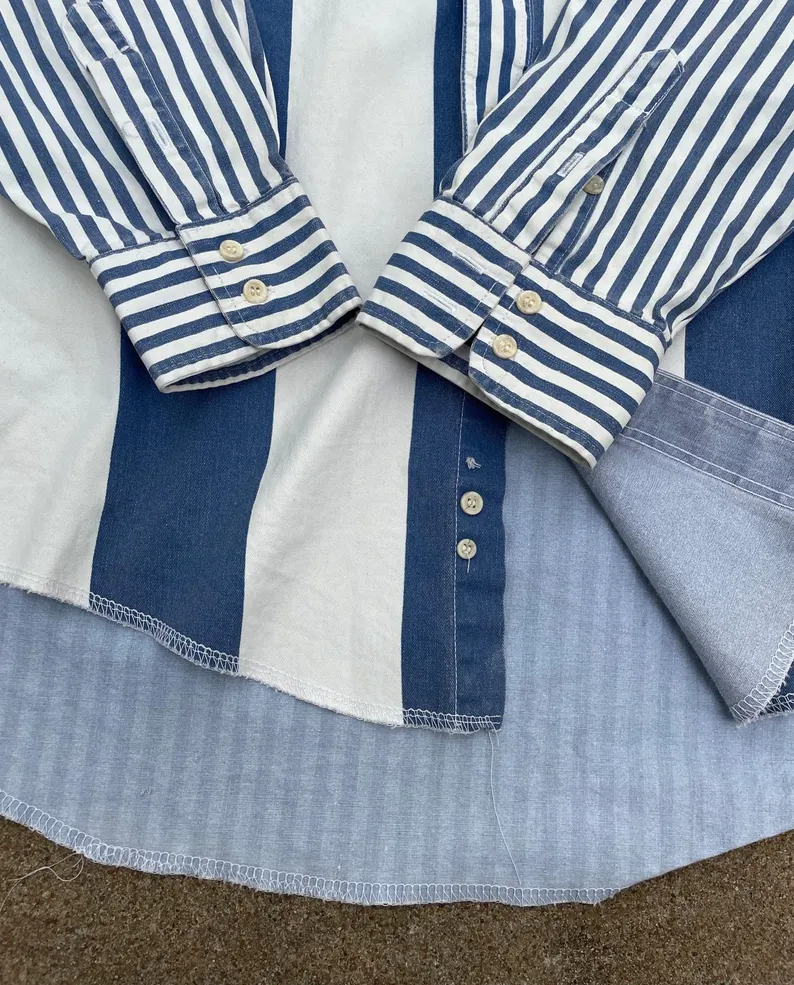 Mixed Denim Blue Striped Brushpopper Shirt