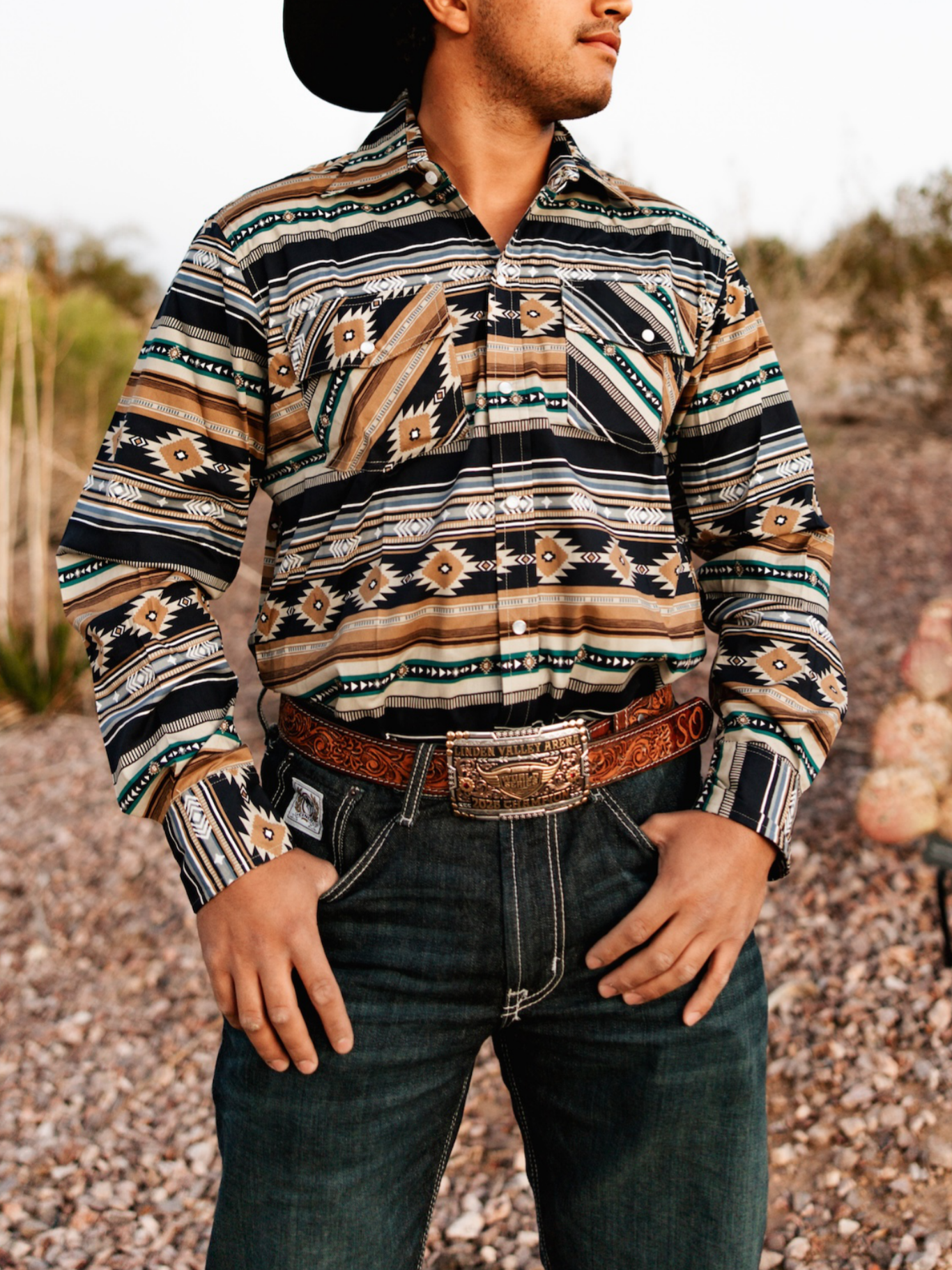 Men's Aztec Striped Western Cowboy Shirt