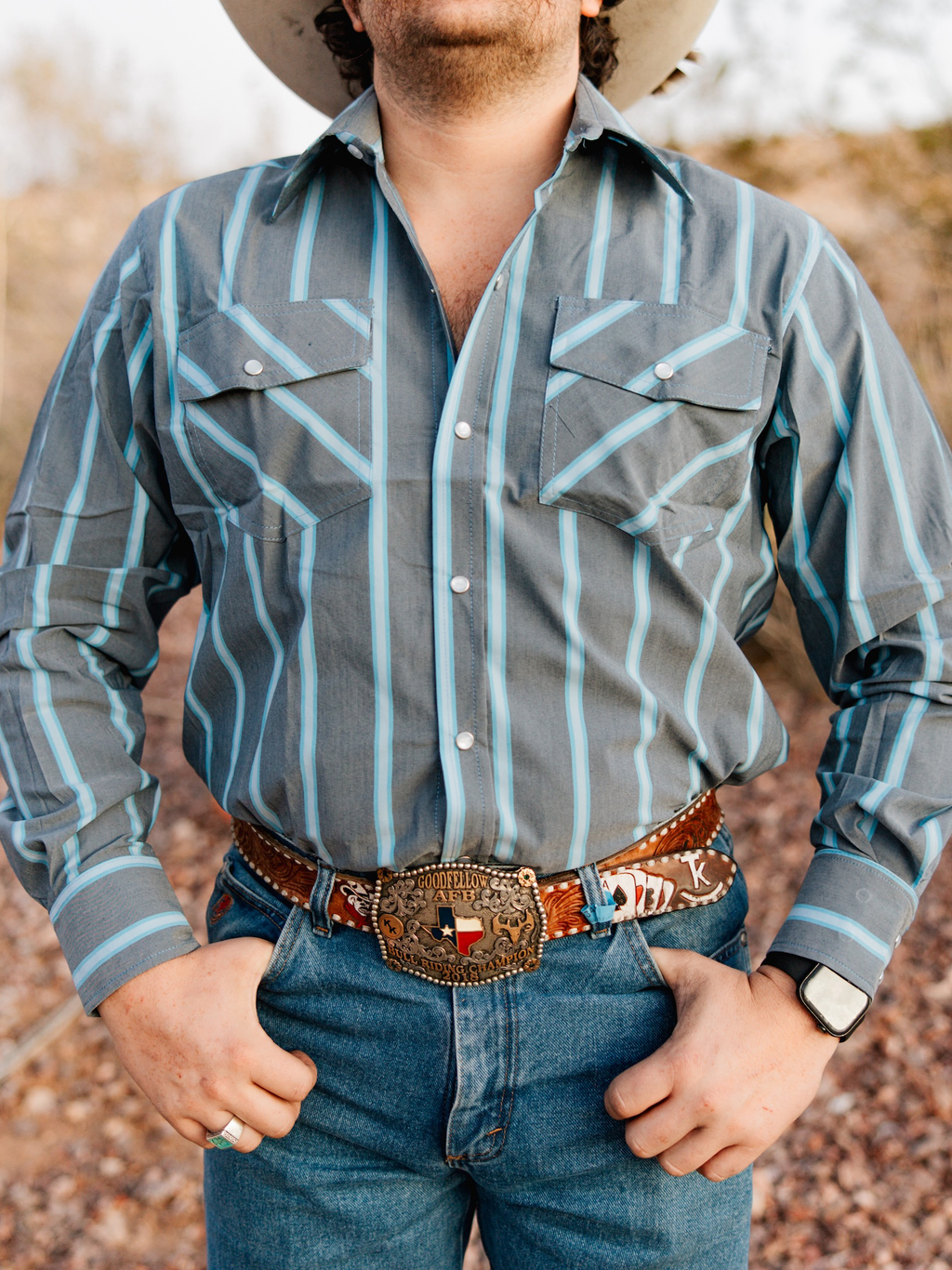 Men's Striped Western Cowboy Button Down Shirt