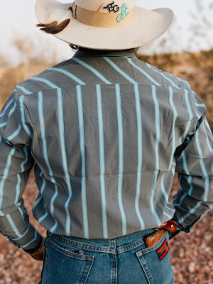 Men's Striped Western Cowboy Button Down Shirt