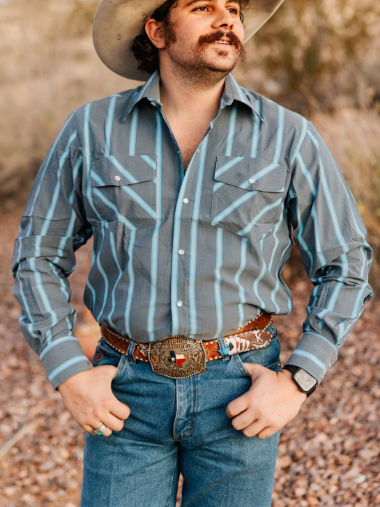 Men's Striped Western Cowboy Button Down Shirt