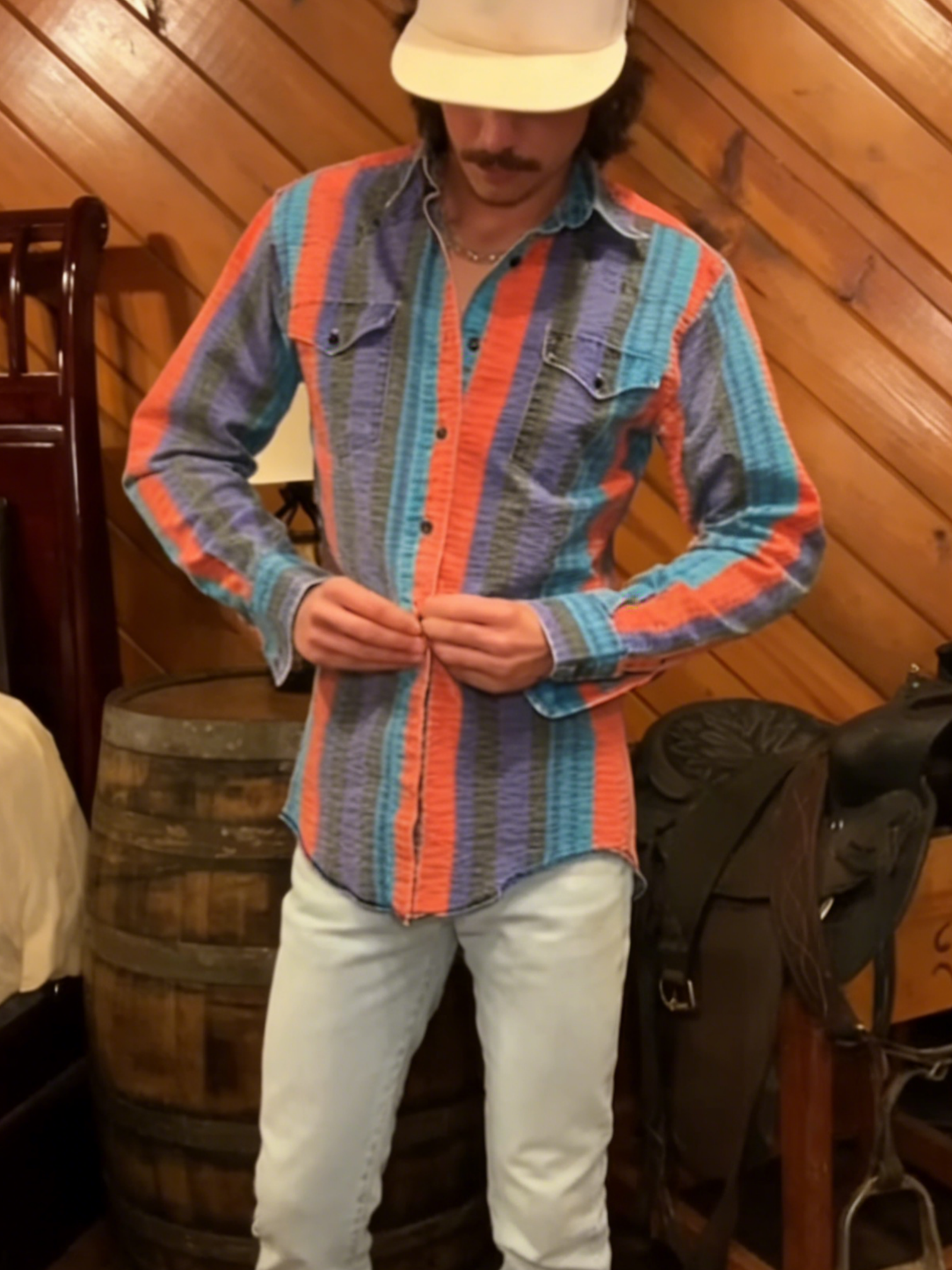 Men's Retro Casual Fuchsia Striped Shirt