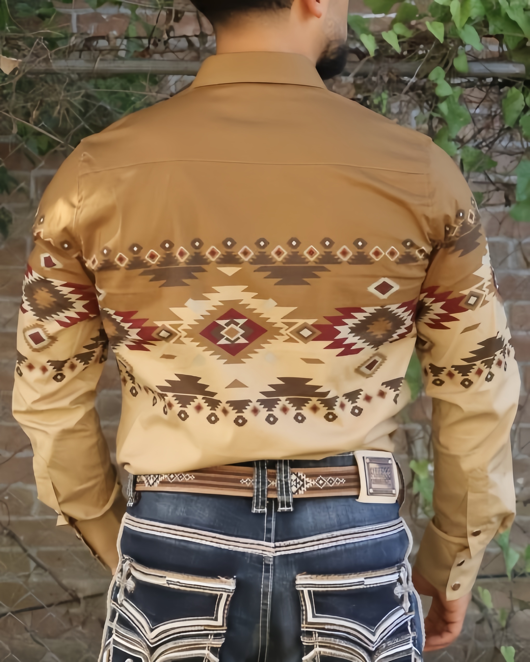 Beige Border Long Sleeve Shirt