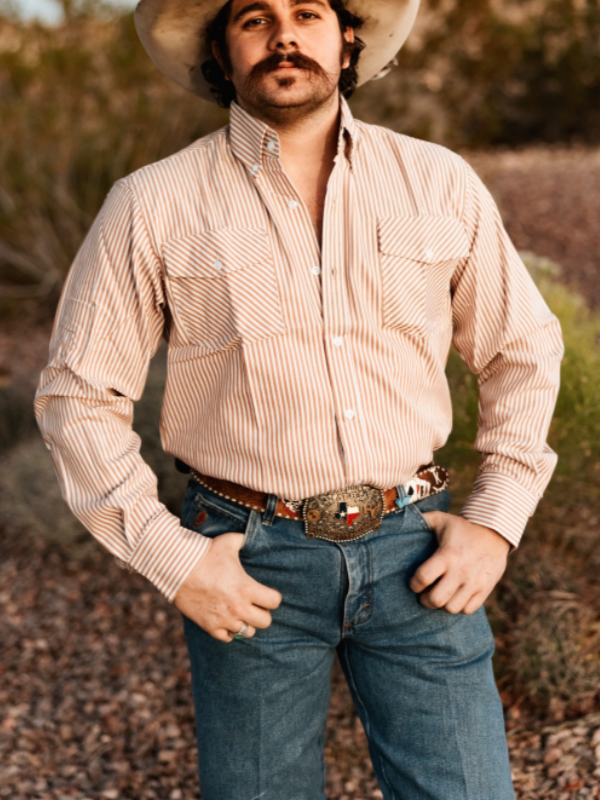 Vintage Tan Striped Western Cowboy Shirt