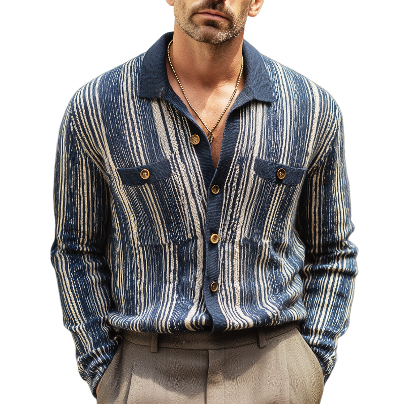 Men's Classic Colorblock Vertical Striped Knit Cardigan MTA0285H6U