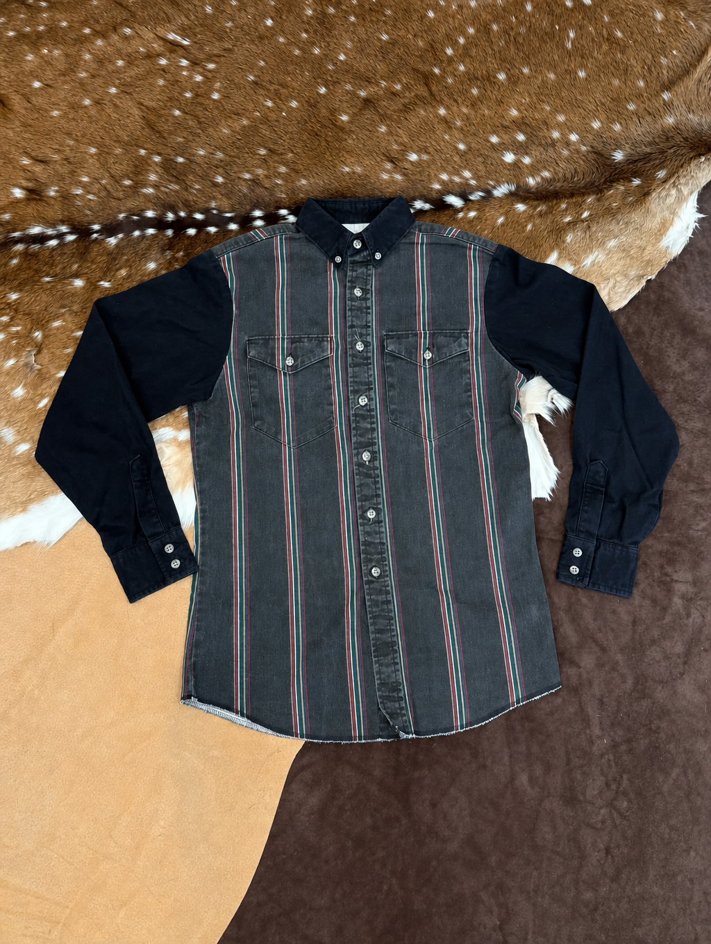 Men’s Washed Denim Stripe Western Long Sleeve Shirt