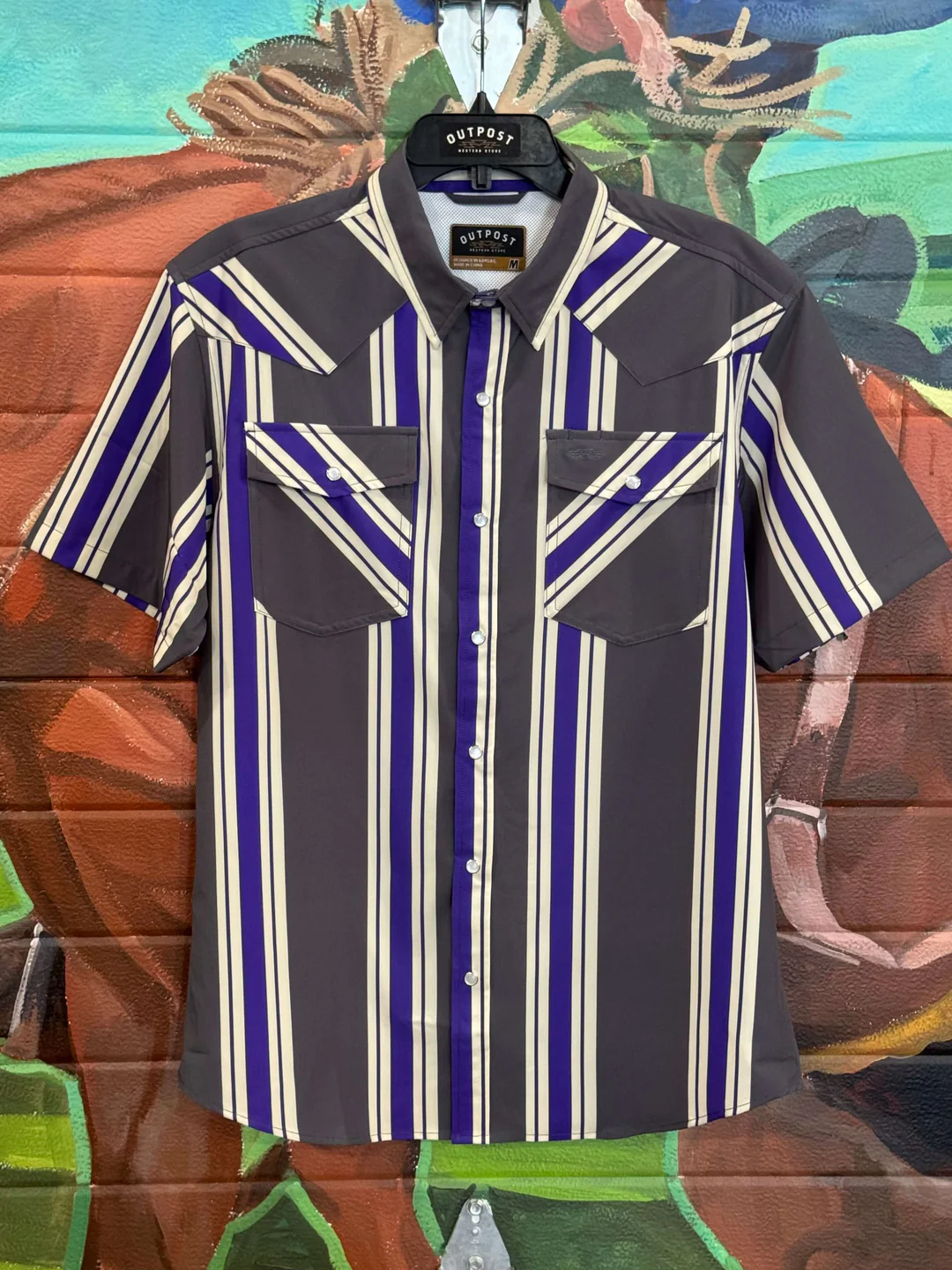 Grey Stripe Pearl Snap SS Shirt