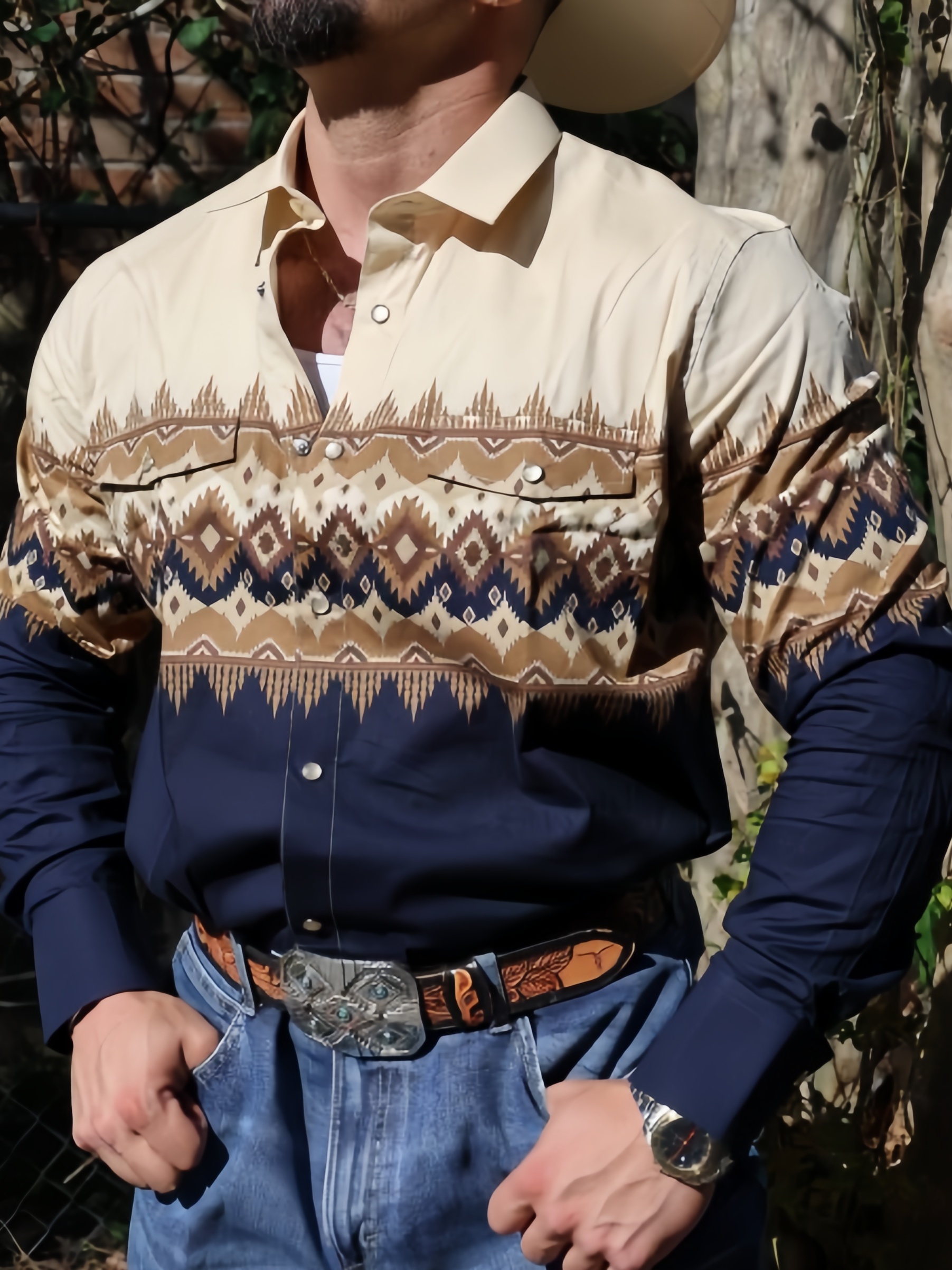 Navy Border Long Sleeve Shirt