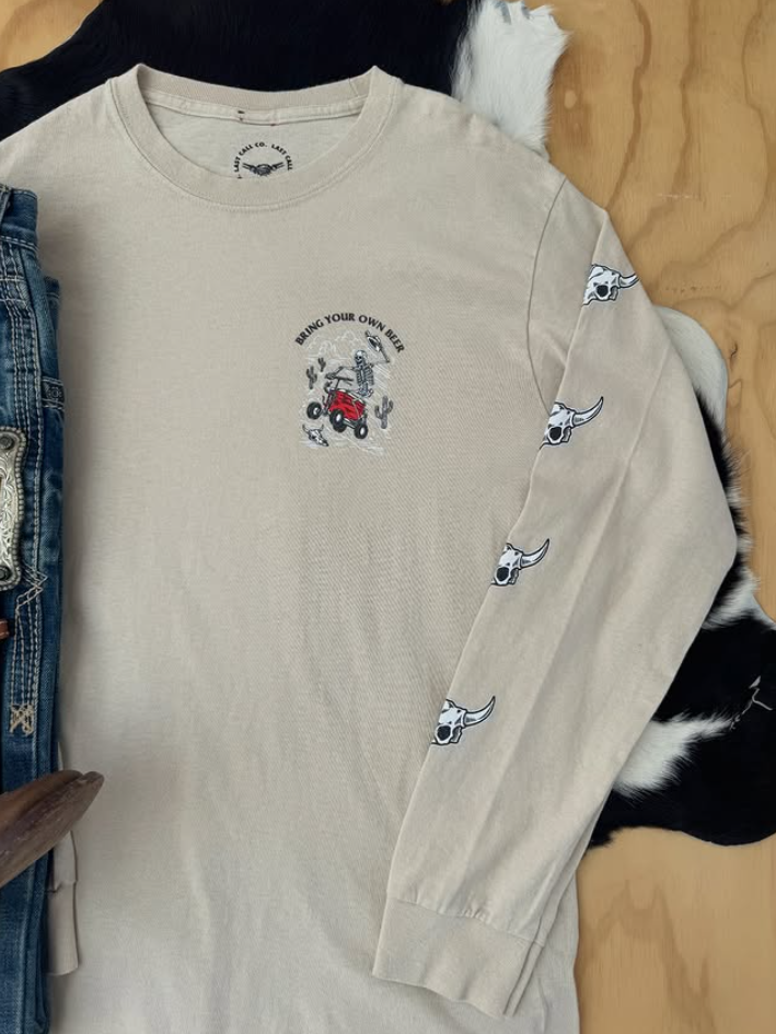 Rustic Bull Skull & Skeleton Long Sleeve Tee