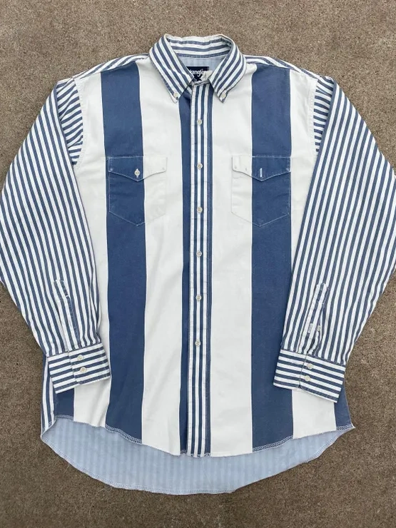 Mixed Denim Blue Striped Brushpopper Shirt