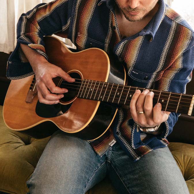 Men's Fashion Western Blue Orange Striped Long Sleeve Shirt