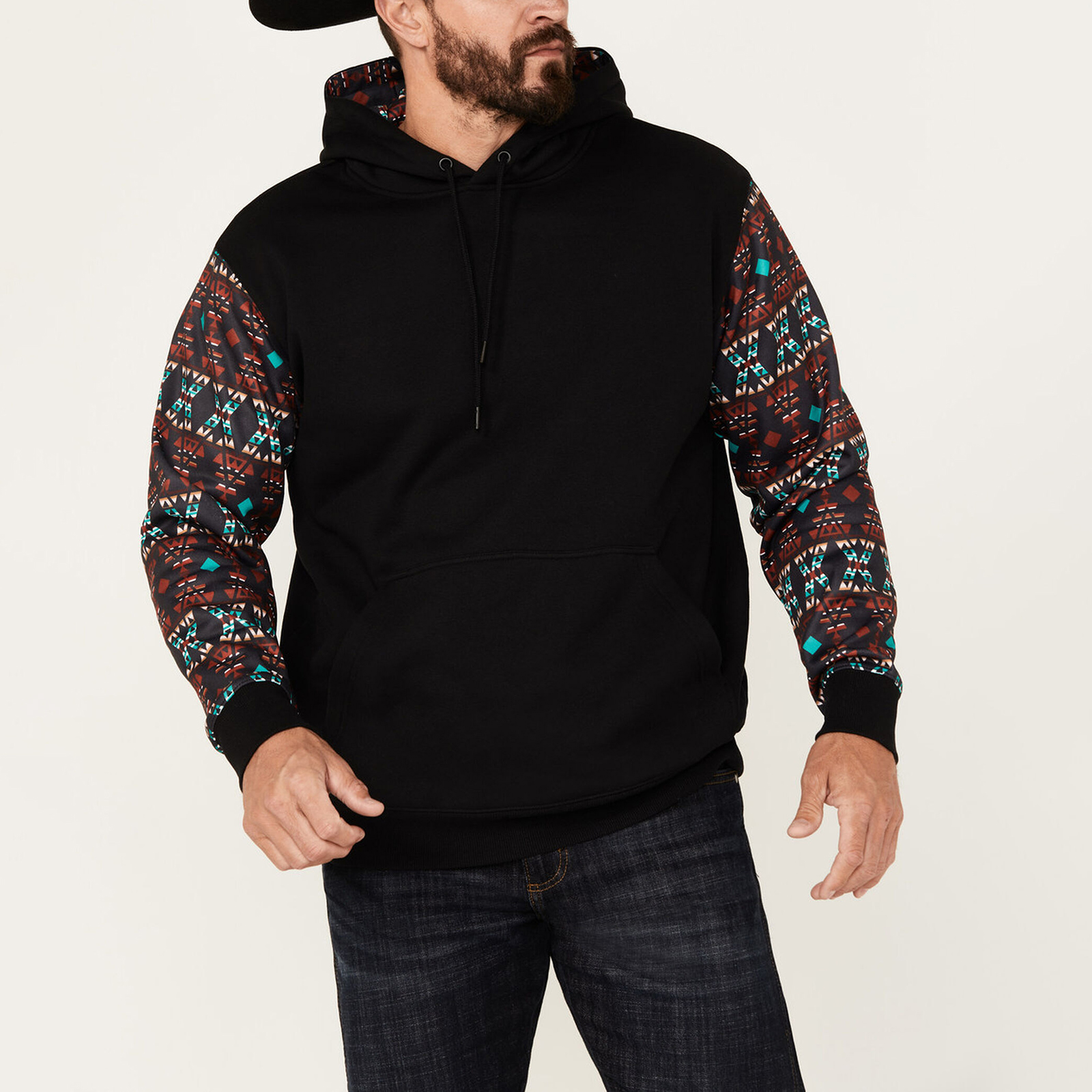 Vintage Western Style Spliced Casual Hooded Sweater