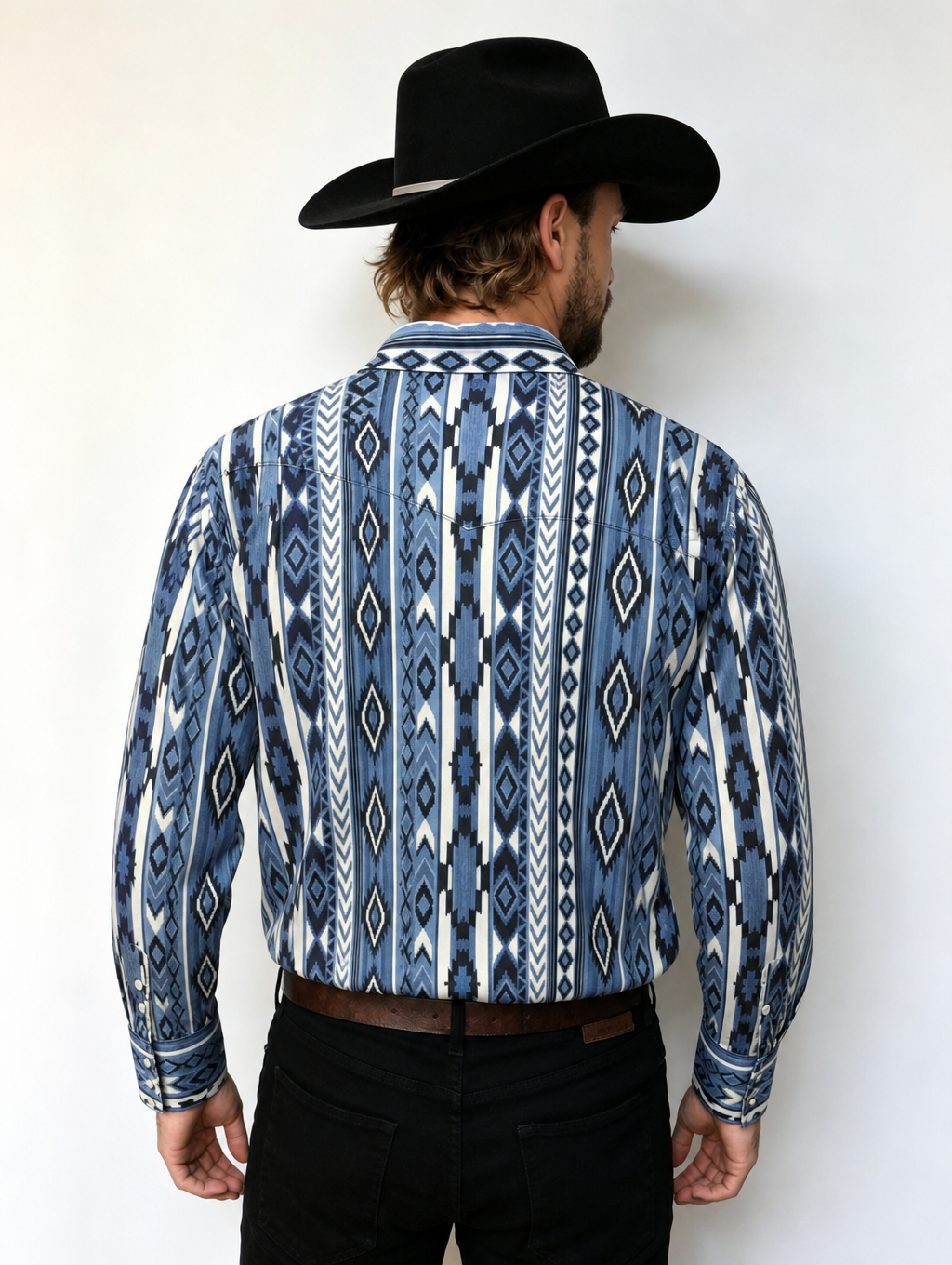 Blue Aztec Tribal Print Western Long Sleeve Shirt