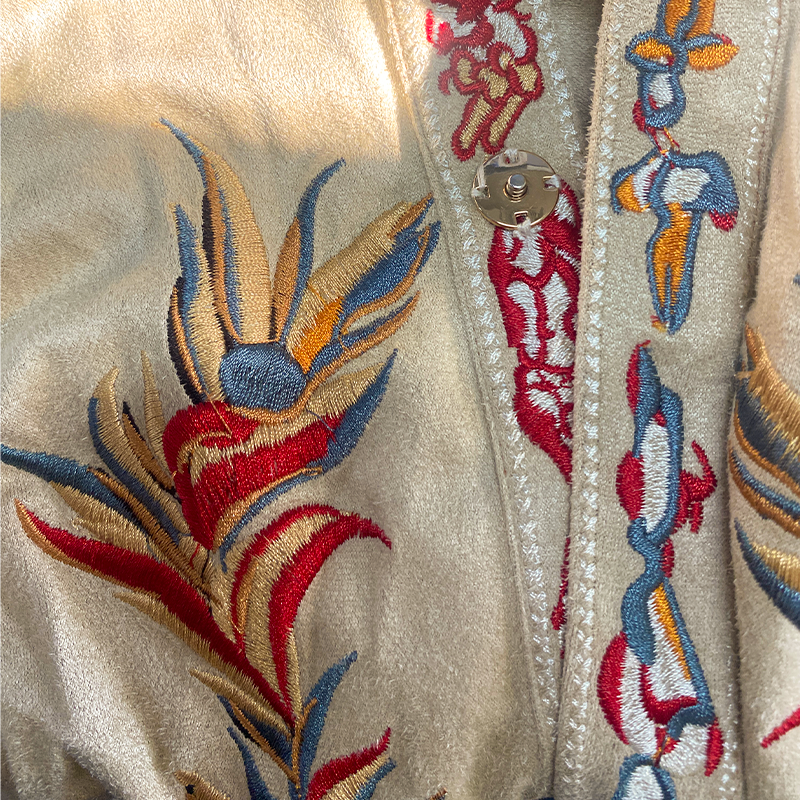 Men's Spring/Summer Fashion Retro Western Style Suede Embroidered Short Sleeve Shirt MTA1533D2K