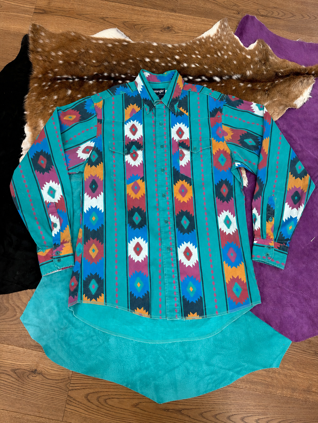 Men’s Western Striped Shirt - Turquoise And Blue