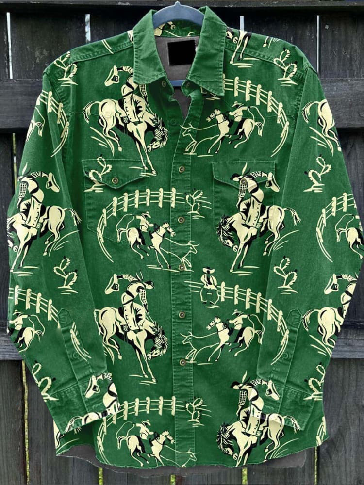 Unisex Red Cowboy Vintage Print Casual Shirt