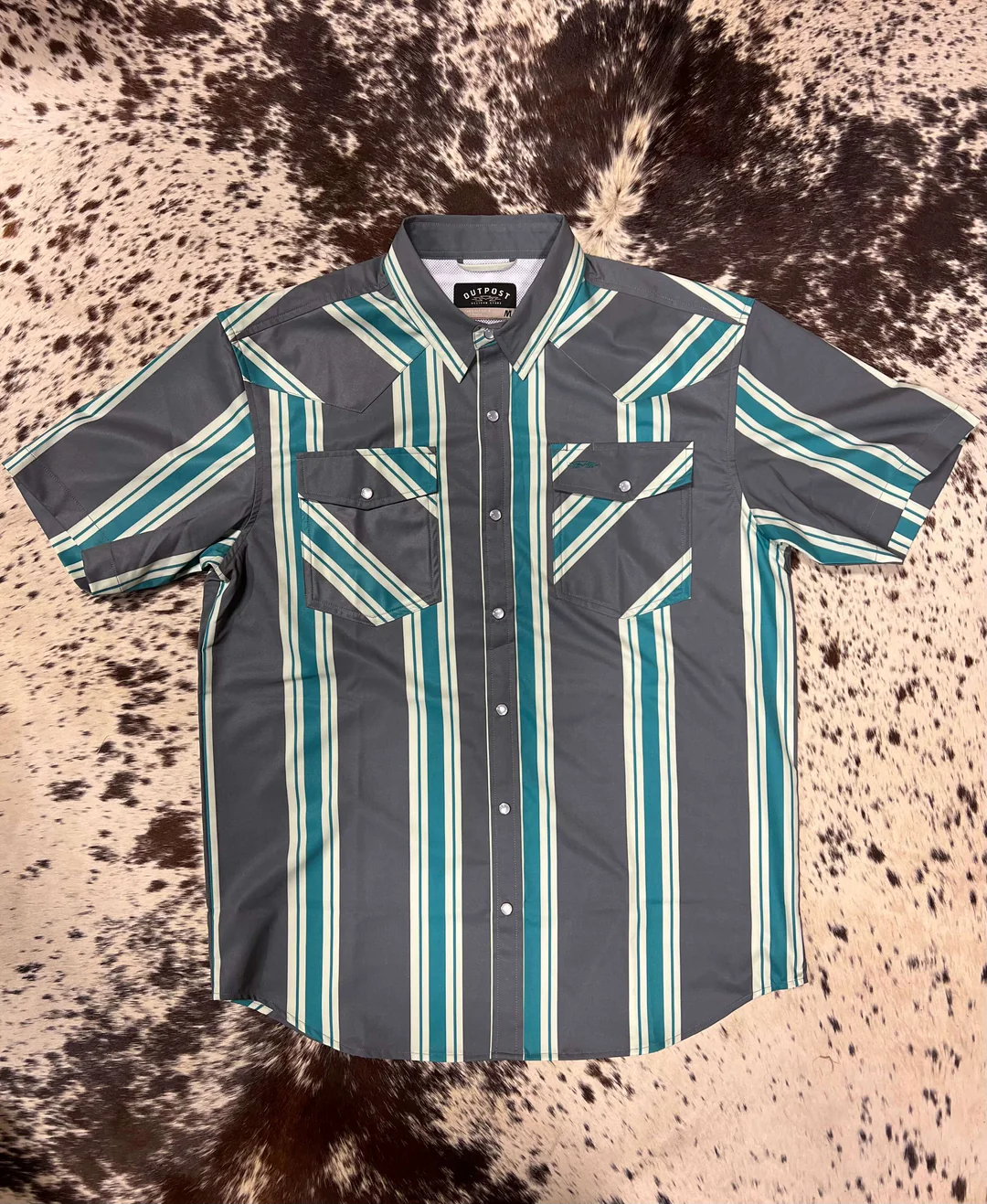 Grey Stripe Pearl Snap SS Shirt