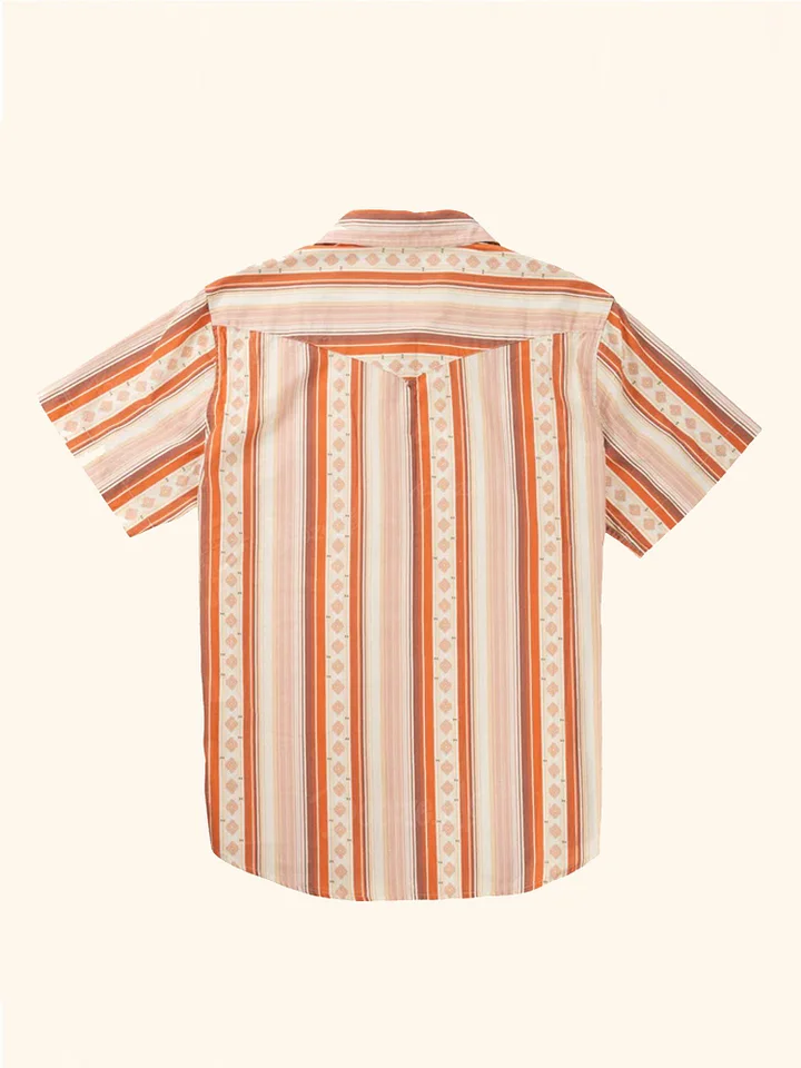 Men's Vintage Western Striped Short Sleeve Shirt Orange Retro Cowboy Button Down Shirt with Pockets