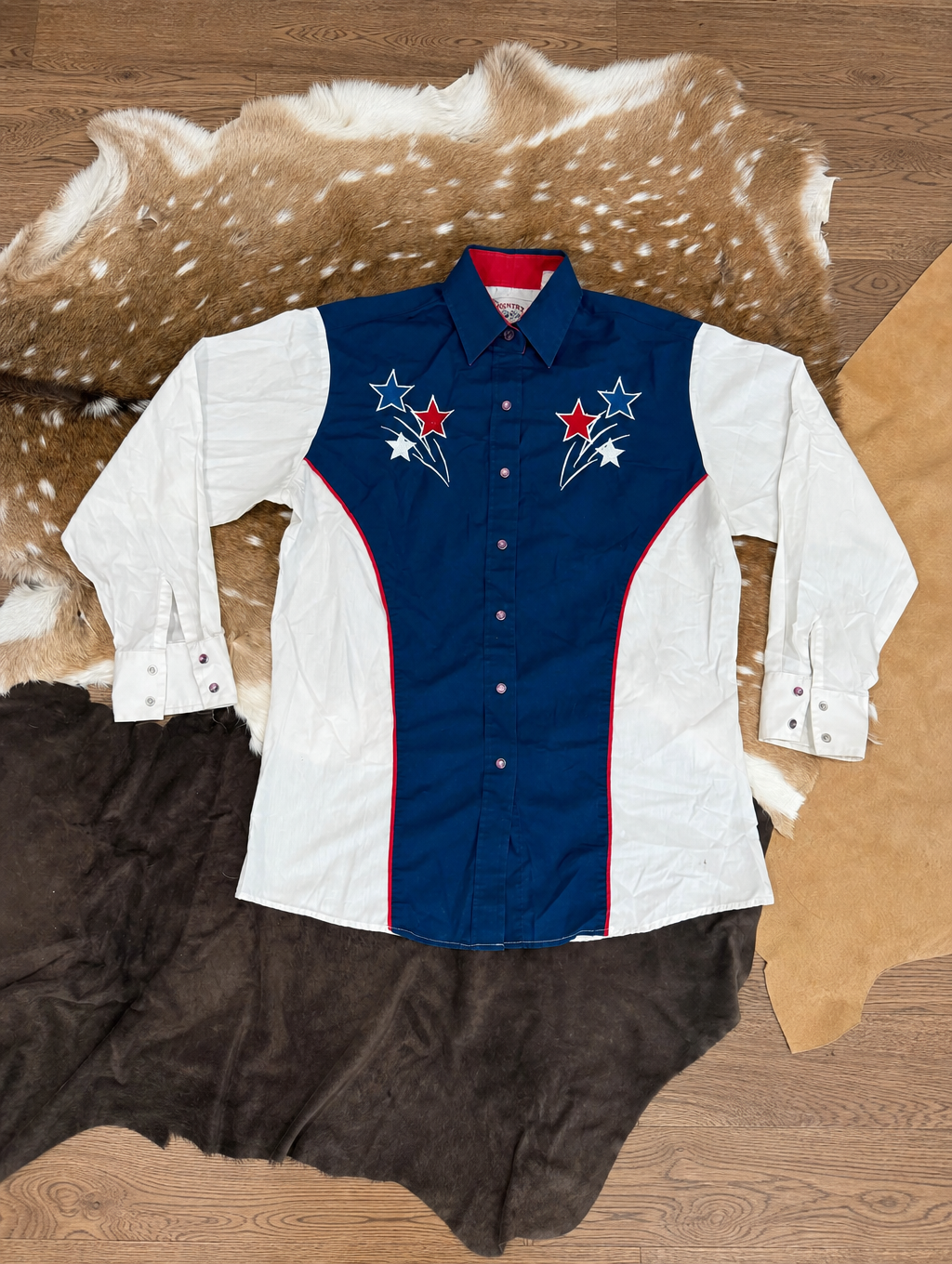 Men’s Star Embroidered Color Block Western Long Sleeve Shirt