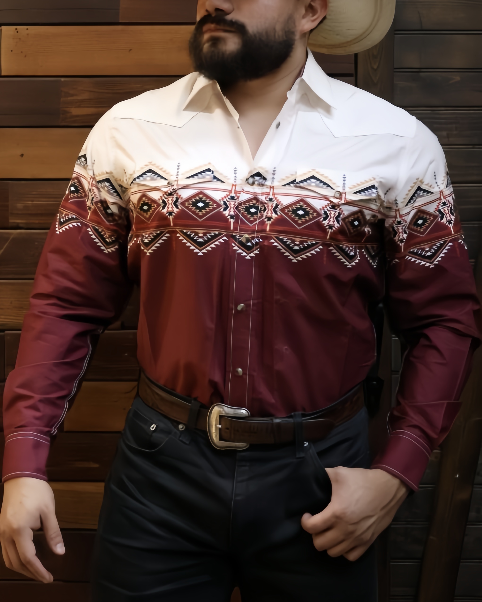Rodeo Maroon Border Long Sleeve