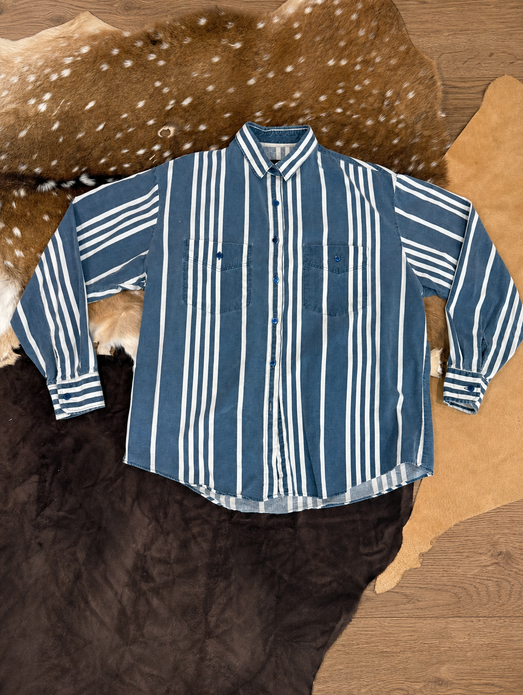 Men’s Blue White Striped Western Long Sleeve Shirt