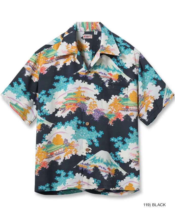 Vintage Japanese Landscape Print Camp Collar Shirt