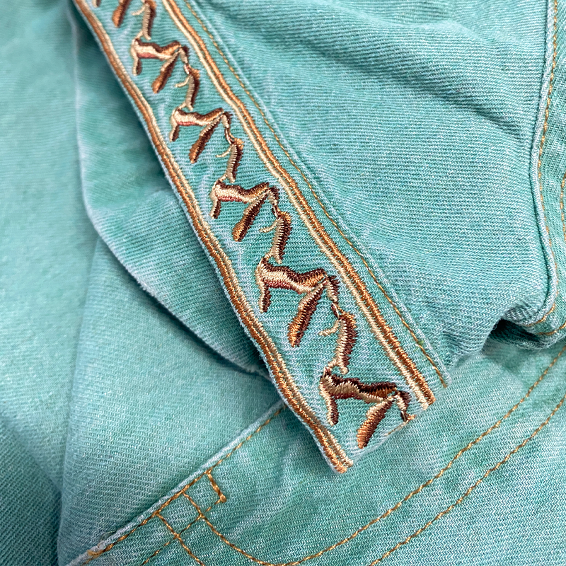 Men's Summer Fashion Casual Retro Western Style Tencel Denim Embroidery Jumpsuit (Without Belt) MTA1721D4K