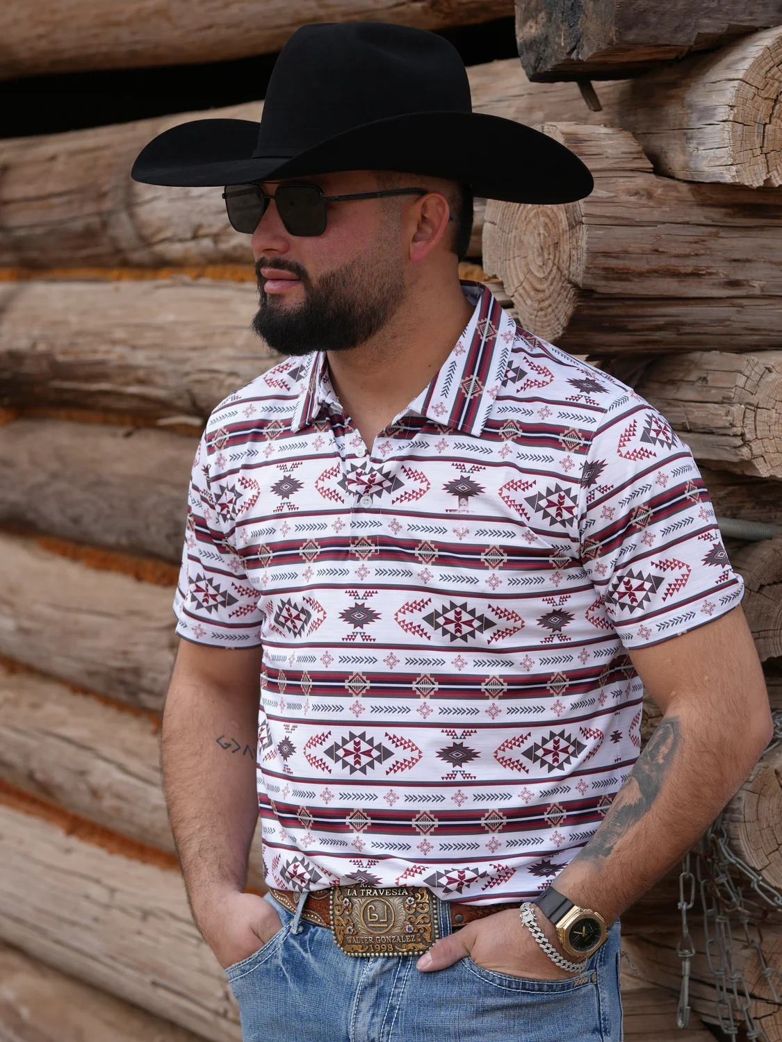 RED/WHITE AZTEC POLO