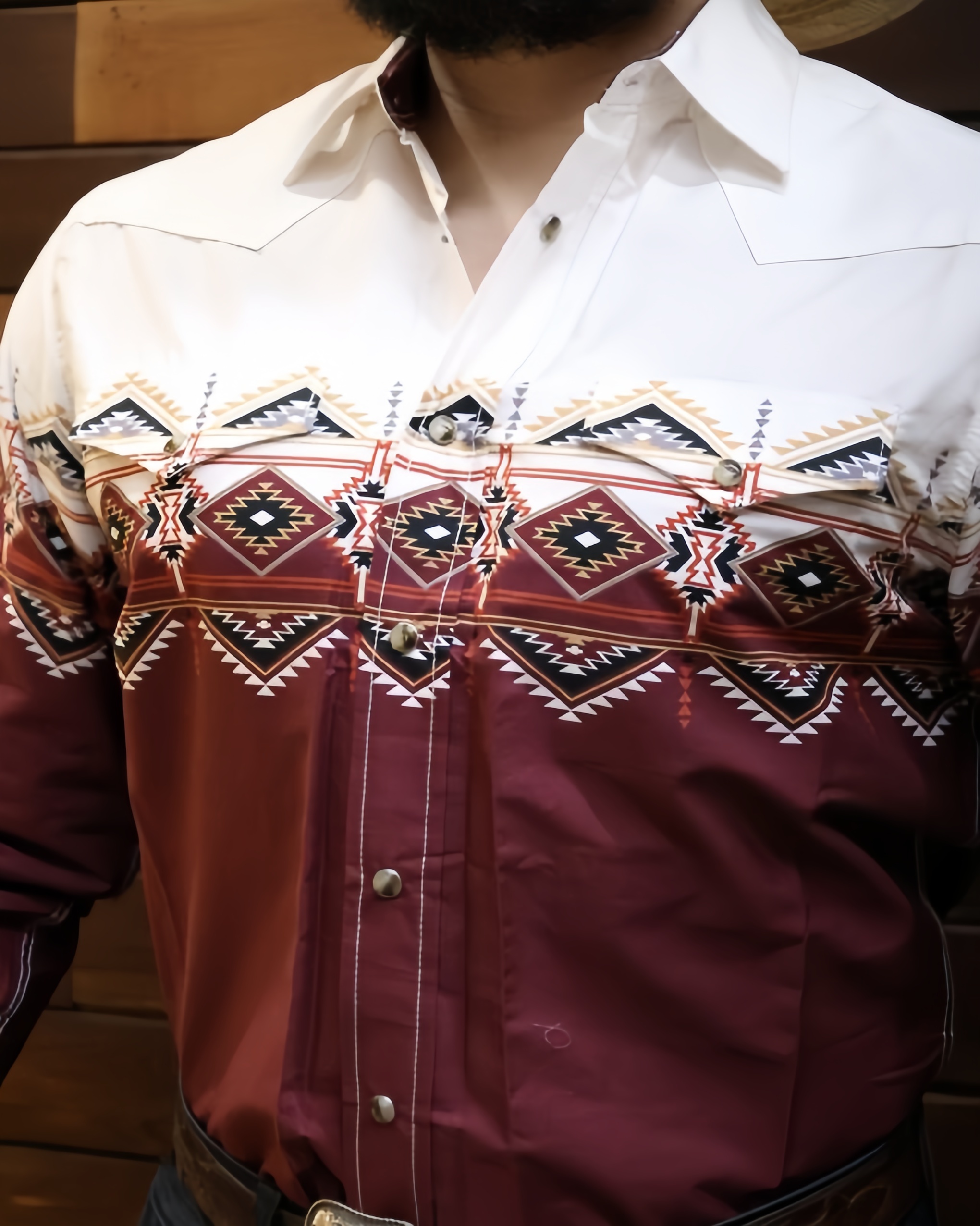 Rodeo Maroon Border Long Sleeve