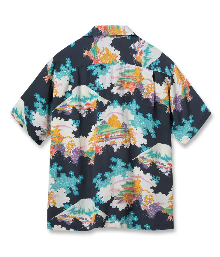 Vintage Japanese Landscape Print Camp Collar Shirt