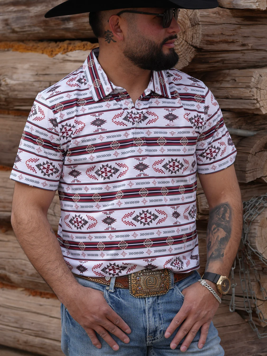 RED/WHITE AZTEC POLO