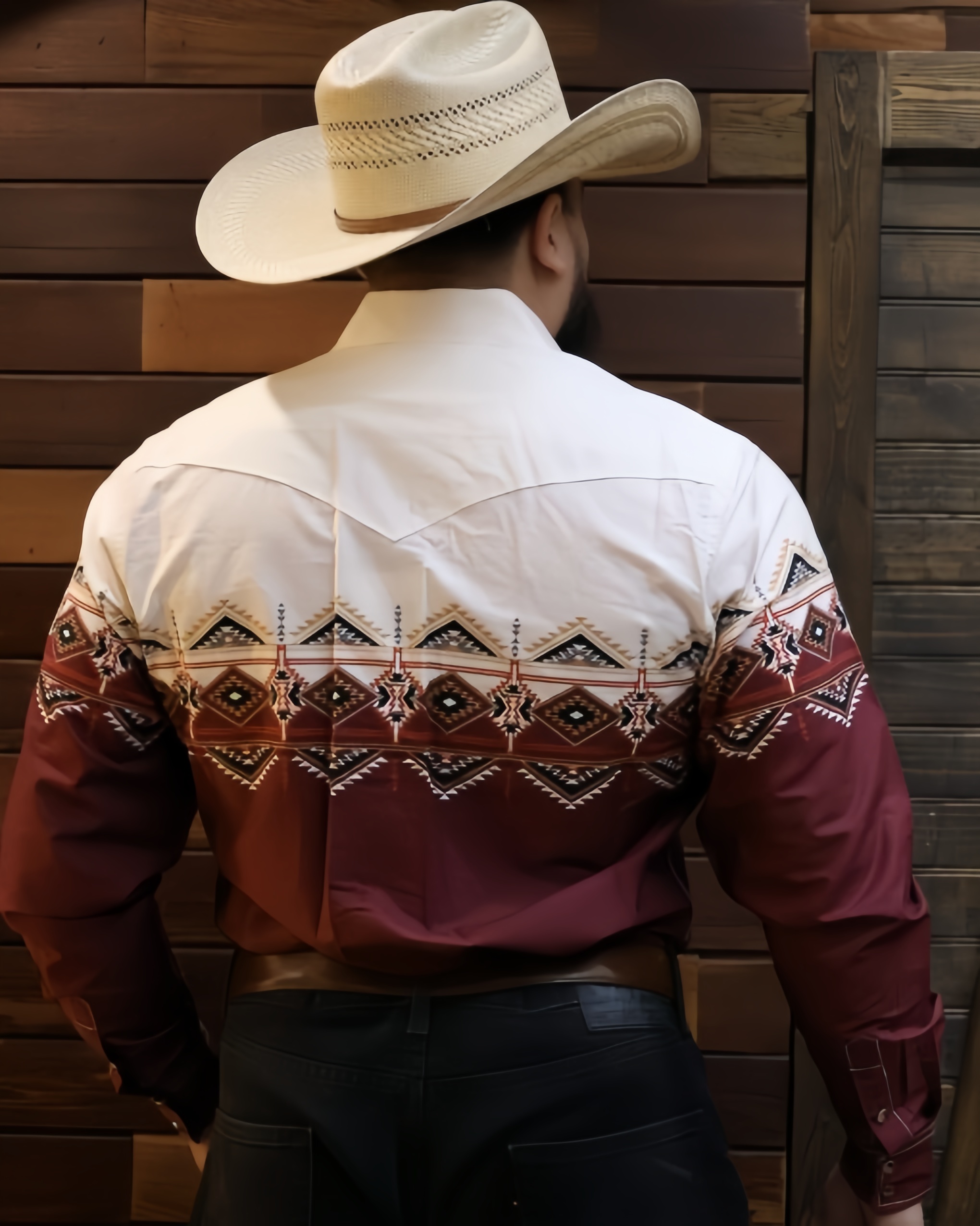 Rodeo Maroon Border Long Sleeve