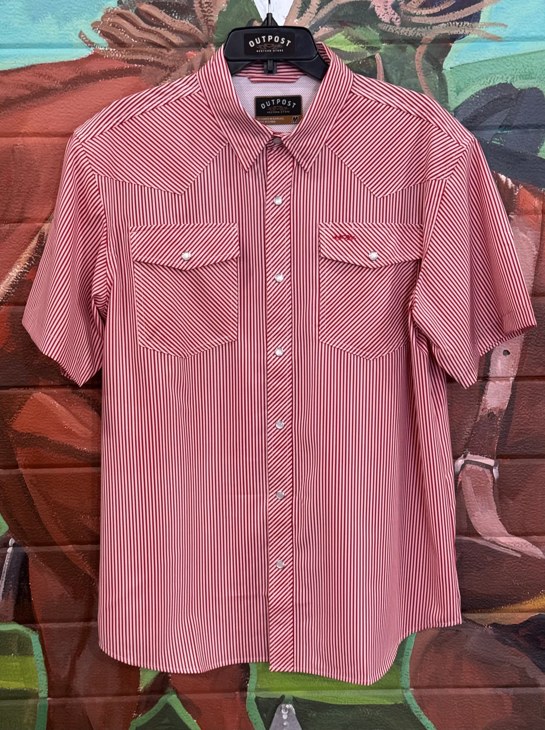 Red Pinstripe SS Pearl Snap Shirt