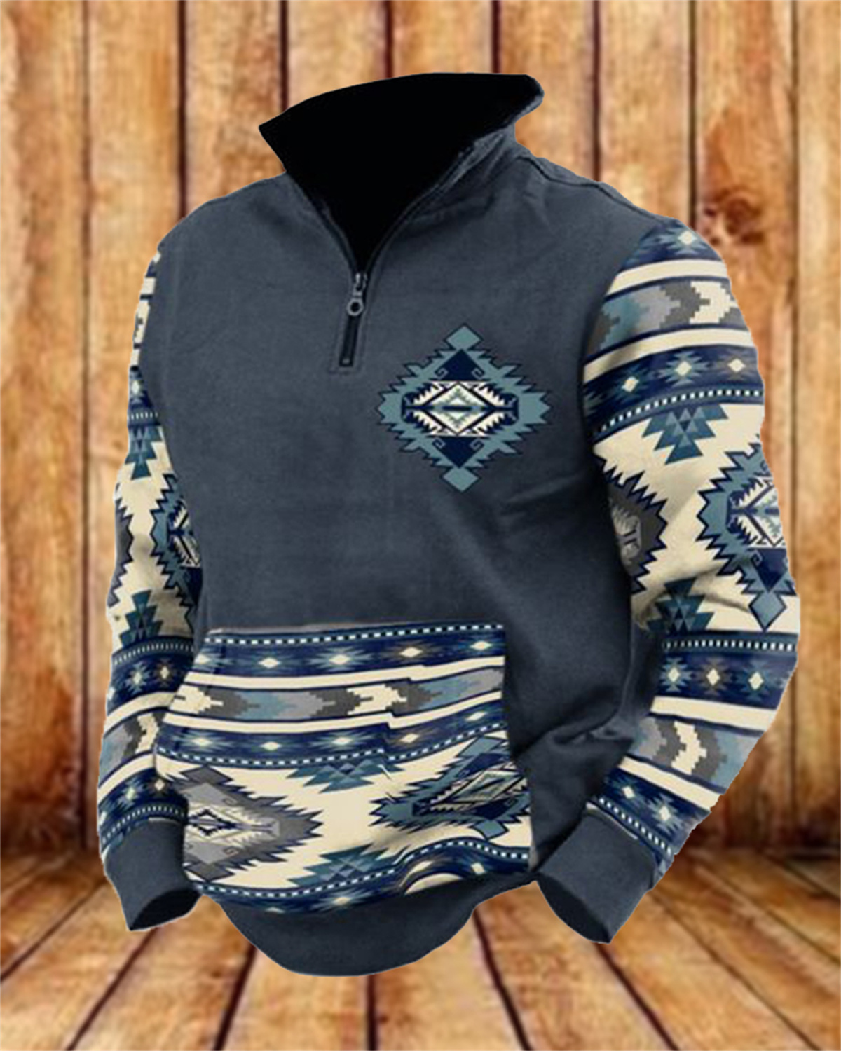 Men's Fleece Southwestern Ethnicity Zipper Hooded 00393