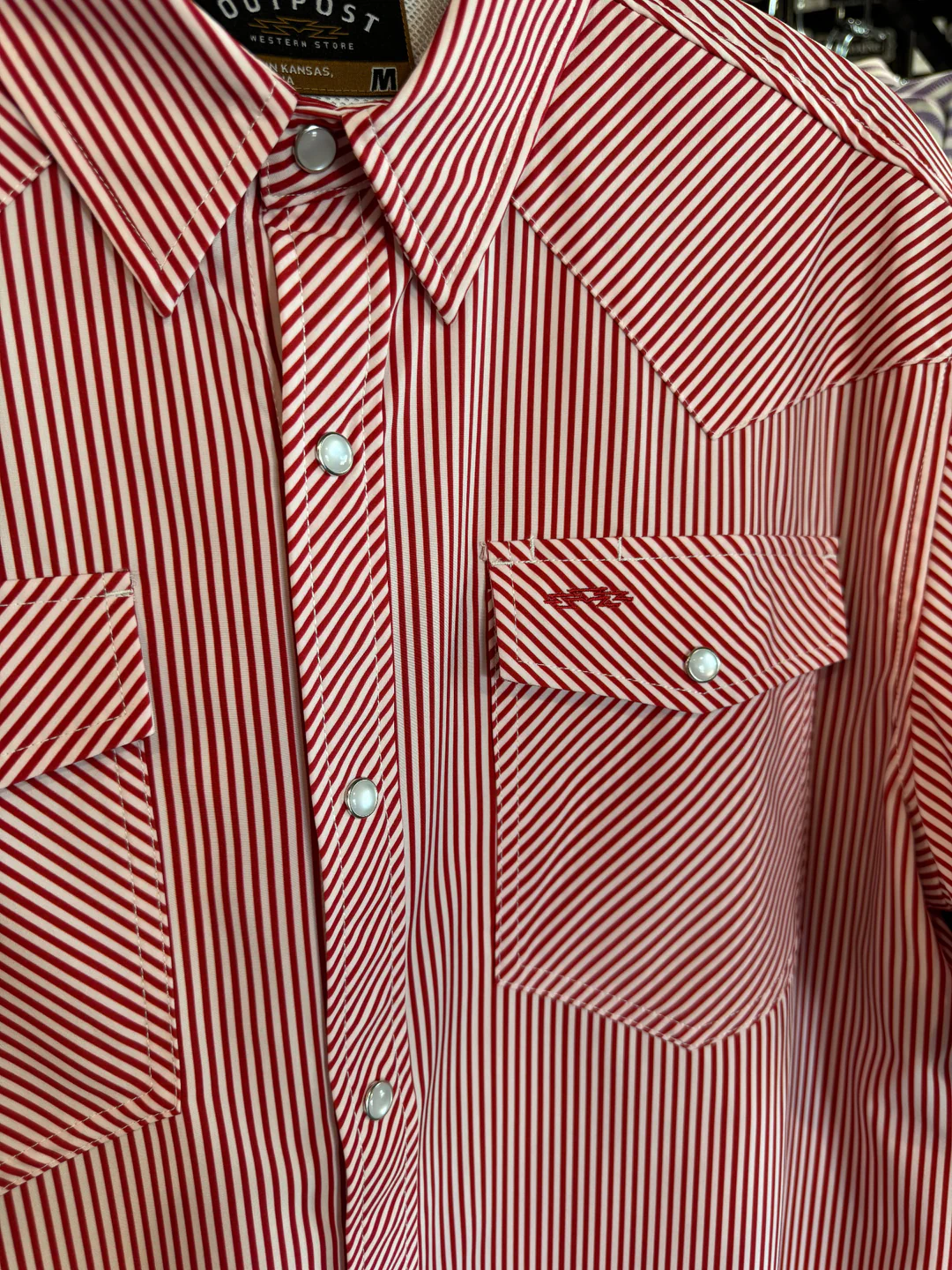 Red Pinstripe SS Pearl Snap Shirt