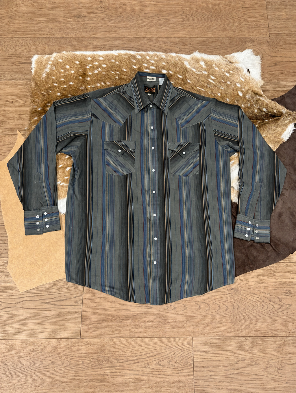 Men’s Grey Multi‑Stripe Western Long Sleeve Shirt
