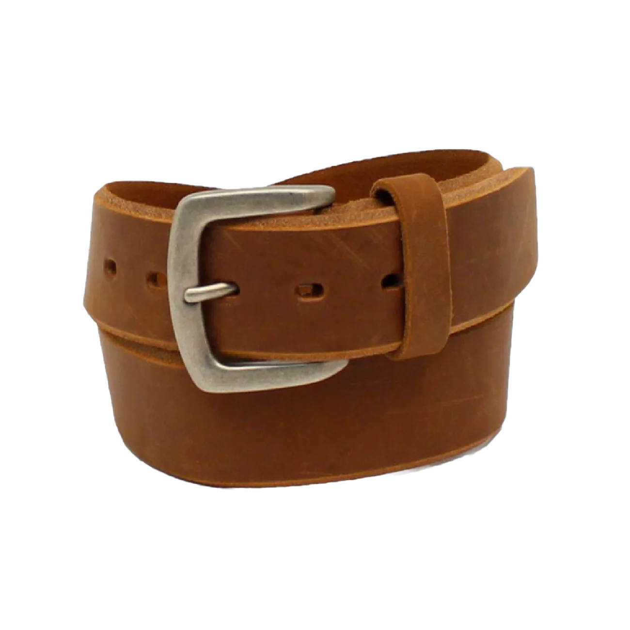 Men's Beveled Edge Embroidered Logo Brown Leather Belt