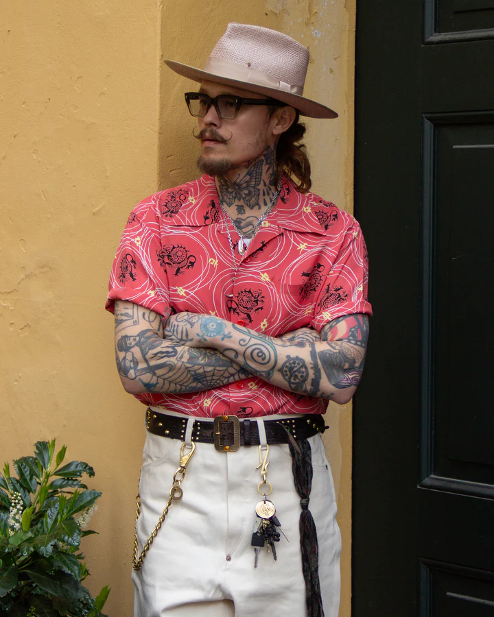 Vintage Dragon Print Camp Collar Shirt