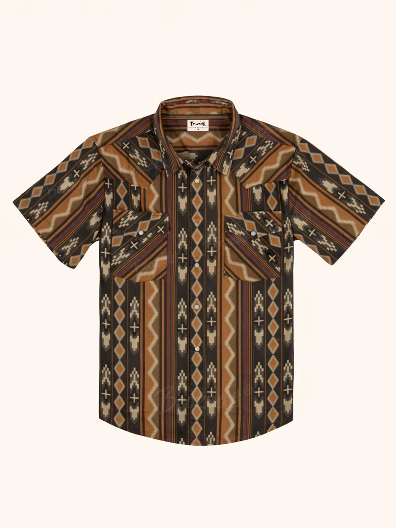 Men's Vintage Western Aztec Geometric Print Short Sleeve Shirt